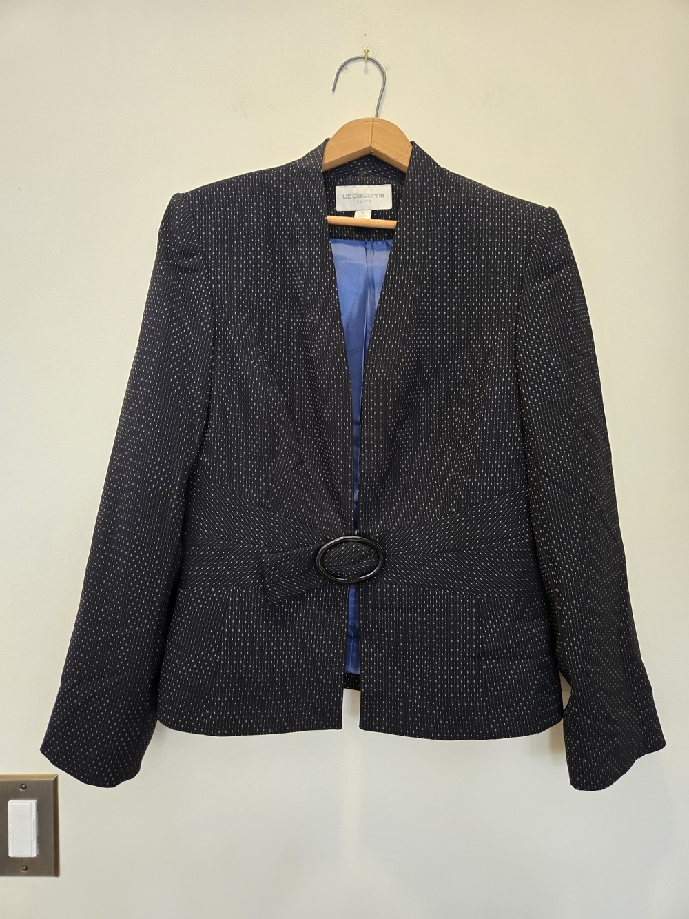 Liz Claiborne Navy Pinstripe Belted Blazer